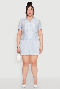 Womens Plus Almost Famous Plisse Striped Shirt,
