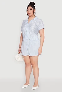 Womens Plus Almost Famous Plisse Striped Shirt, 3X