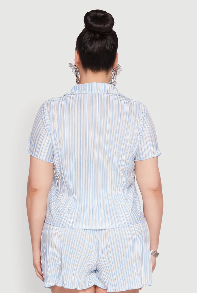 Womens Plus Almost Famous Plisse Striped Shirt, 3X