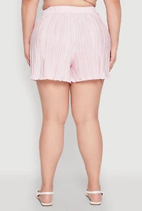 Womens Plus Size Almost Famous Plisse Striped Shorts, Pink, Size 2X