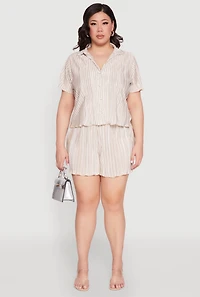 Womens Plus Almost Famous Plisse Striped Shorts, 3X