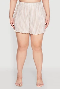 Womens Plus Size Almost Famous Plisse Striped Shorts, Beige, Size 2X