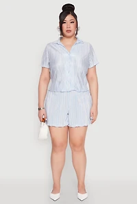 Womens Plus Almost Famous Plisse Striped Shorts, 1X