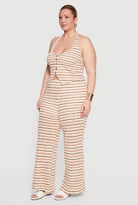 Plus Button Front Striped Halter Top
