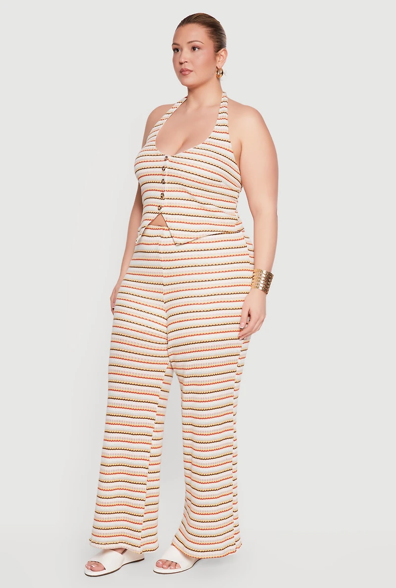 Plus Striped Wide Leg Pull On Pants