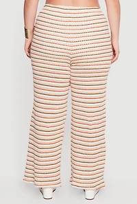 Plus Striped Wide Leg Pull On Pants