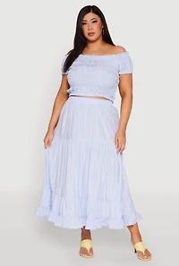 Womens Plus Size Almost Famous Striped Smocked Crop Top, Blue, Size 3X