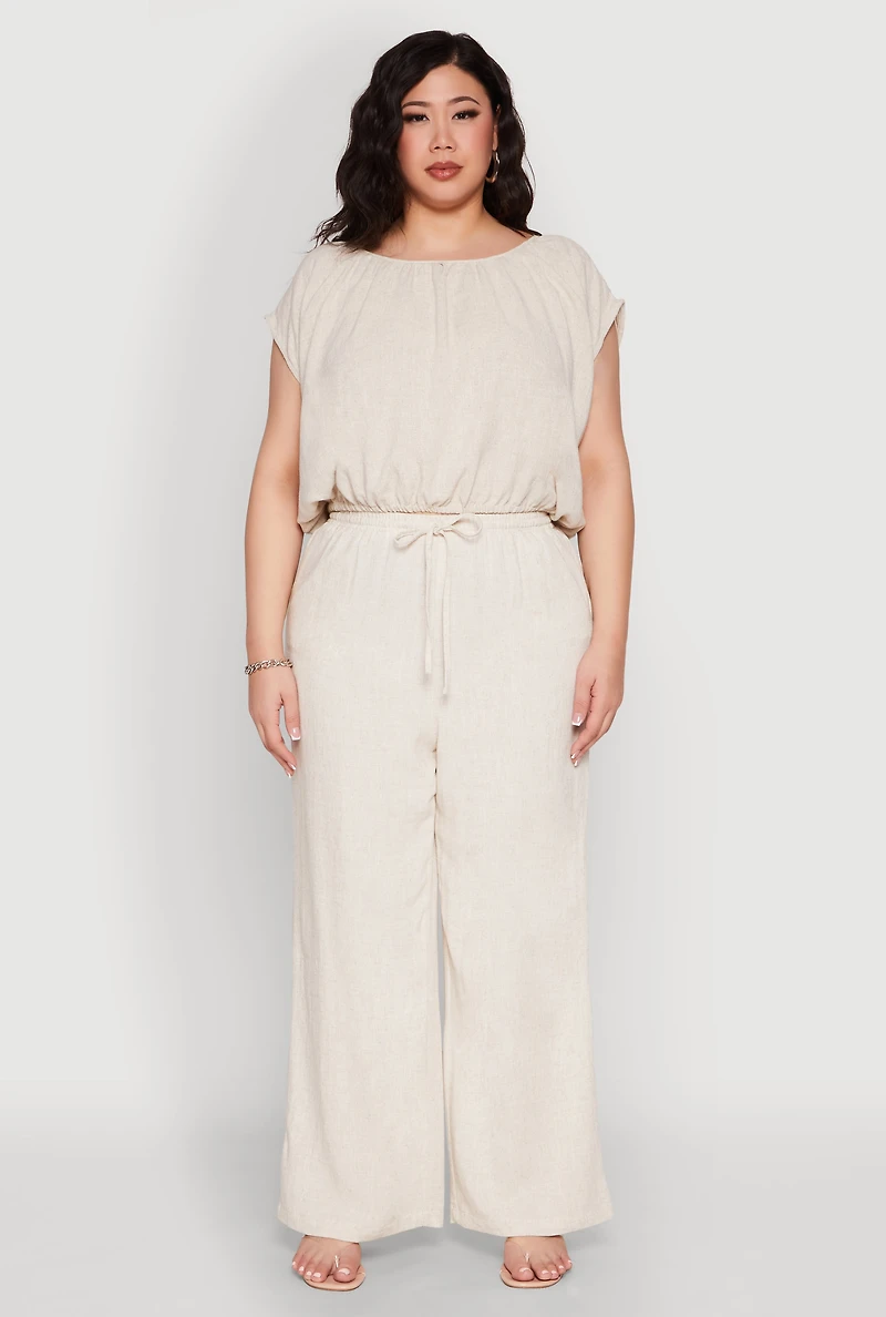Womens Plus Linen Dolman Sleeve Crop Top,