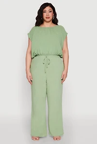 Womens Plus Size Linen Dolman Sleeve Crop Top, Green, Size 3X