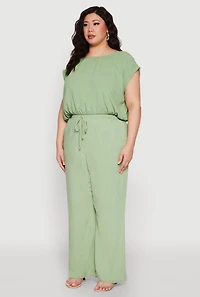 Womens Plus Size Linen Dolman Sleeve Crop Top, Green, Size 2X