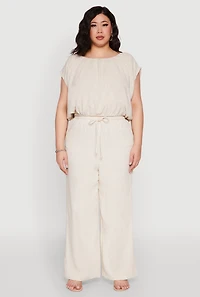 Womens Plus Size Linen High Waisted Pants, Khaki, Size 2X