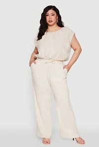 Womens Plus Size Linen High Waisted Pants, Khaki, Size 2X