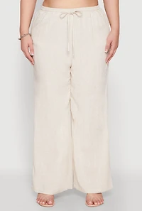 Womens Plus Size Linen High Waisted Pants, Khaki, Size 2X