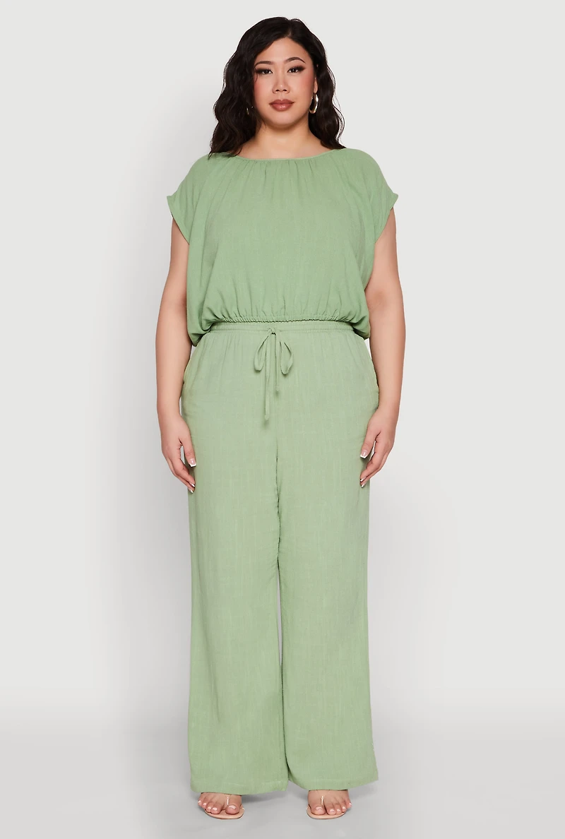 Womens Plus Linen High Waisted Pants,
