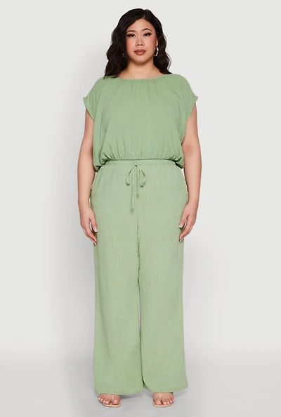 Womens Plus Linen High Waisted Pants,