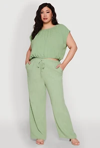 Womens Plus Linen High Waisted Pants,