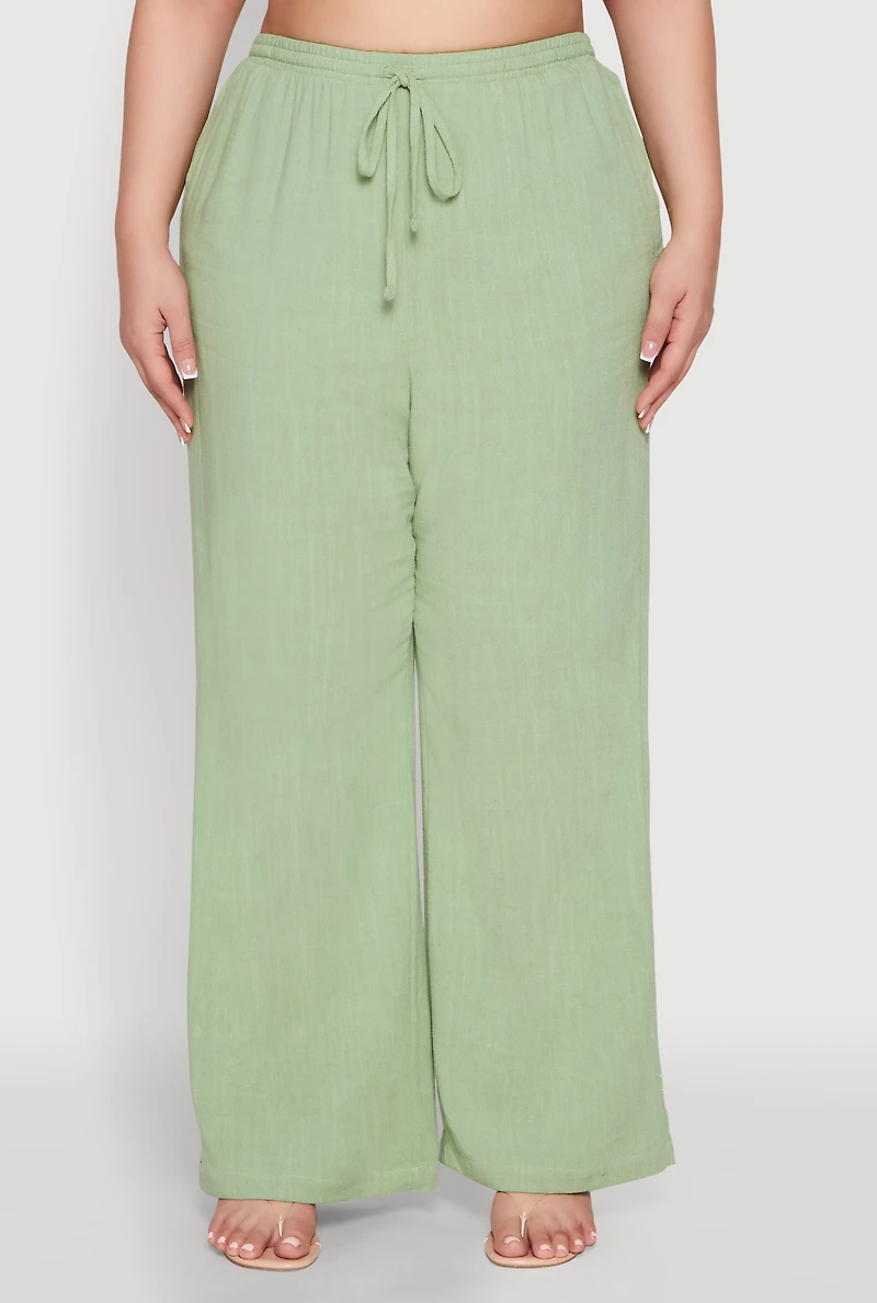 Womens Plus Linen High Waisted Pants,