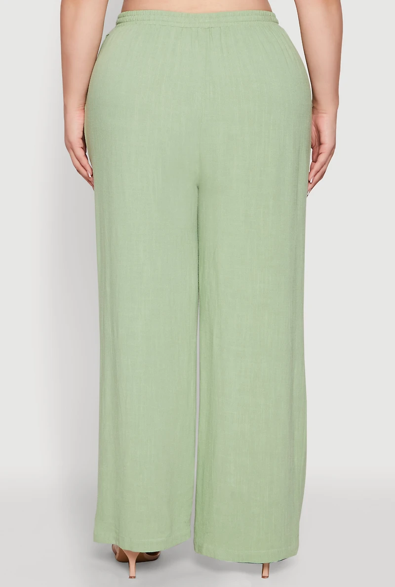 Womens Plus Linen High Waisted Pants,