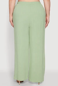 Womens Plus Linen High Waisted Pants,