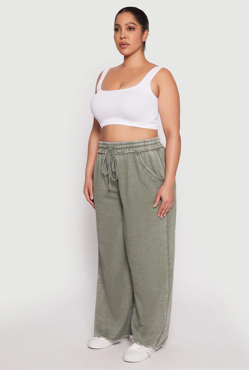 Womens Plus Size Acid Wash Wide Leg Sweatpants, Green, Size 2X
