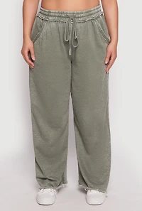 Womens Plus Size Acid Wash Wide Leg Sweatpants, Green, Size 2X