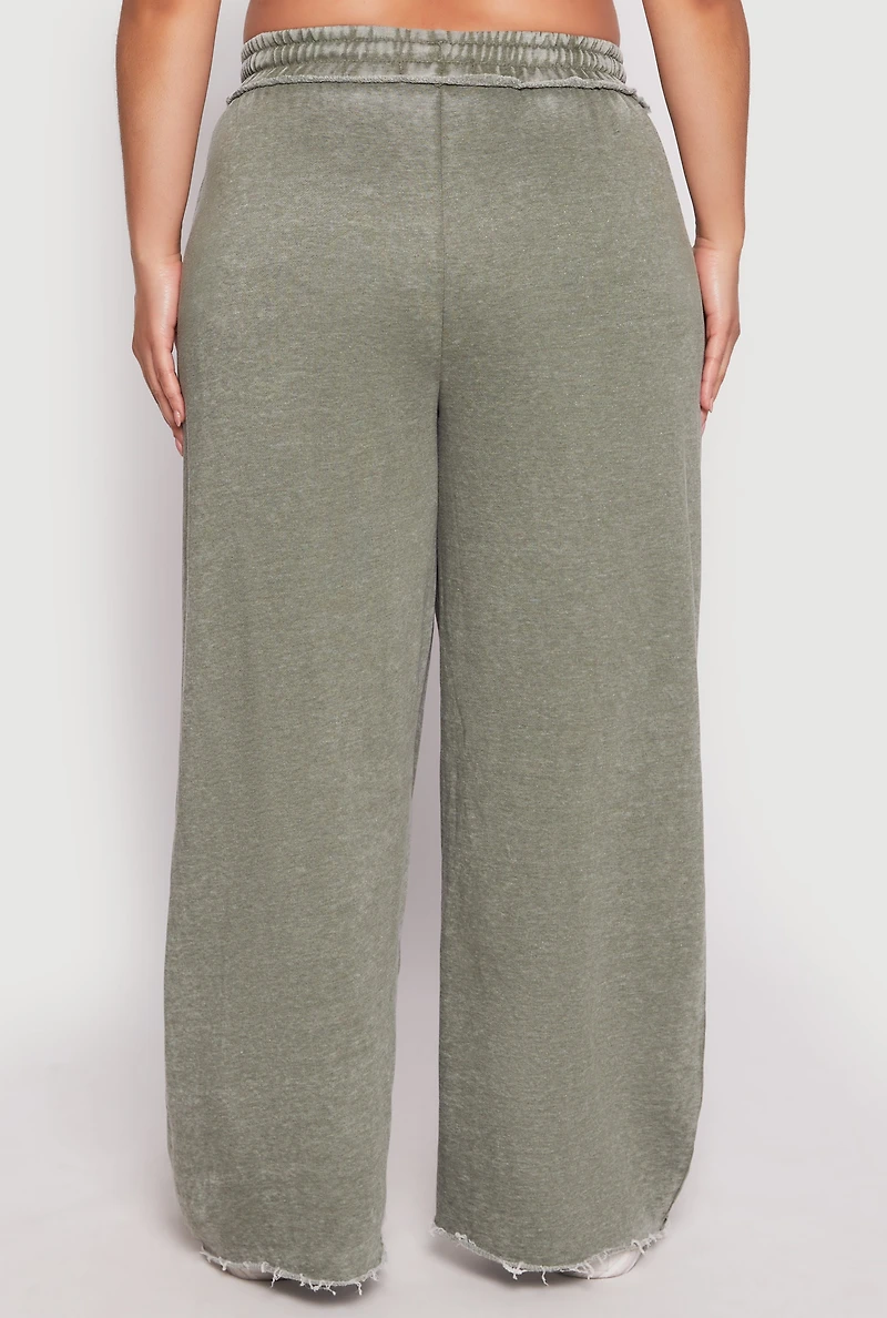 Womens Plus Size Acid Wash Wide Leg Sweatpants, Green, Size 2X