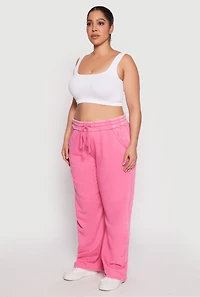 Womens Plus Size Acid Wash Wide Leg Sweatpants, Pink, Size 2X