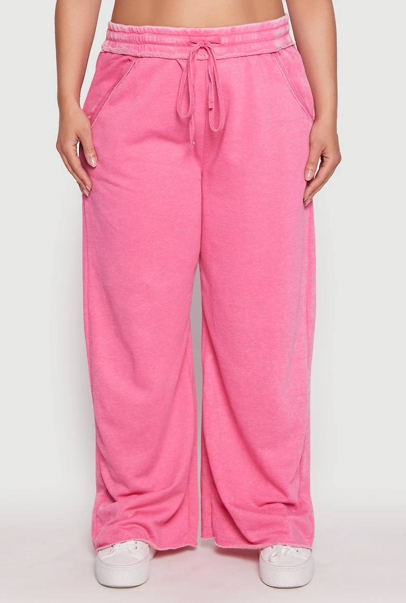Womens Plus Size Acid Wash Wide Leg Sweatpants, Pink, Size 2X