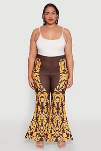 Womens Plus Size Contrast Print Flared Pants, Multi, Size 2X