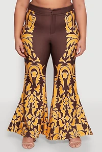 Womens Plus Size Contrast Print Flared Pants, Multi, Size 2X