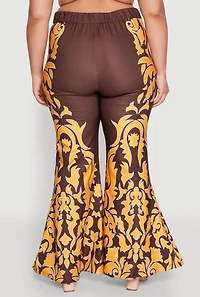Womens Plus Size Contrast Print Flared Pants, Multi, Size 2X