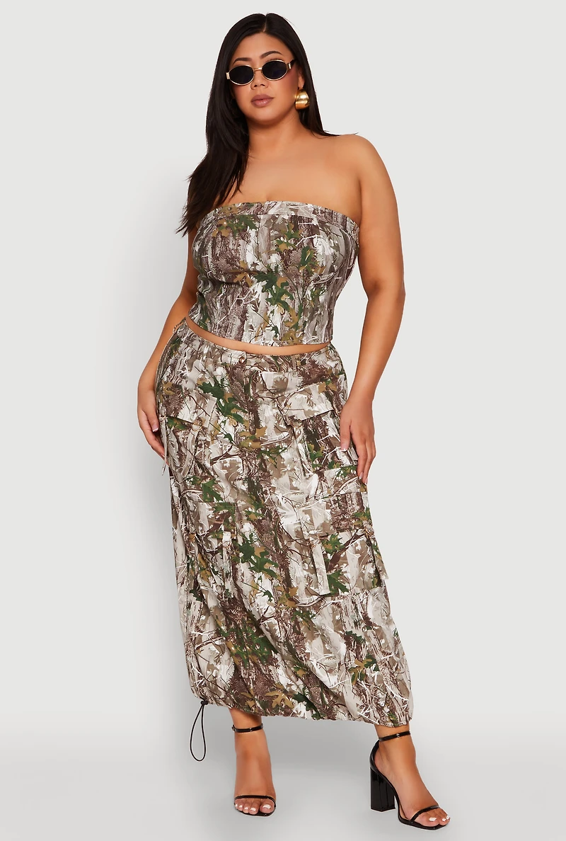 Womens Plus Size Hunter Camo Cargo Maxi Skirt, Multi, Size 3X