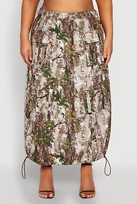 Womens Plus Size Hunter Camo Cargo Maxi Skirt, Multi, Size 3X