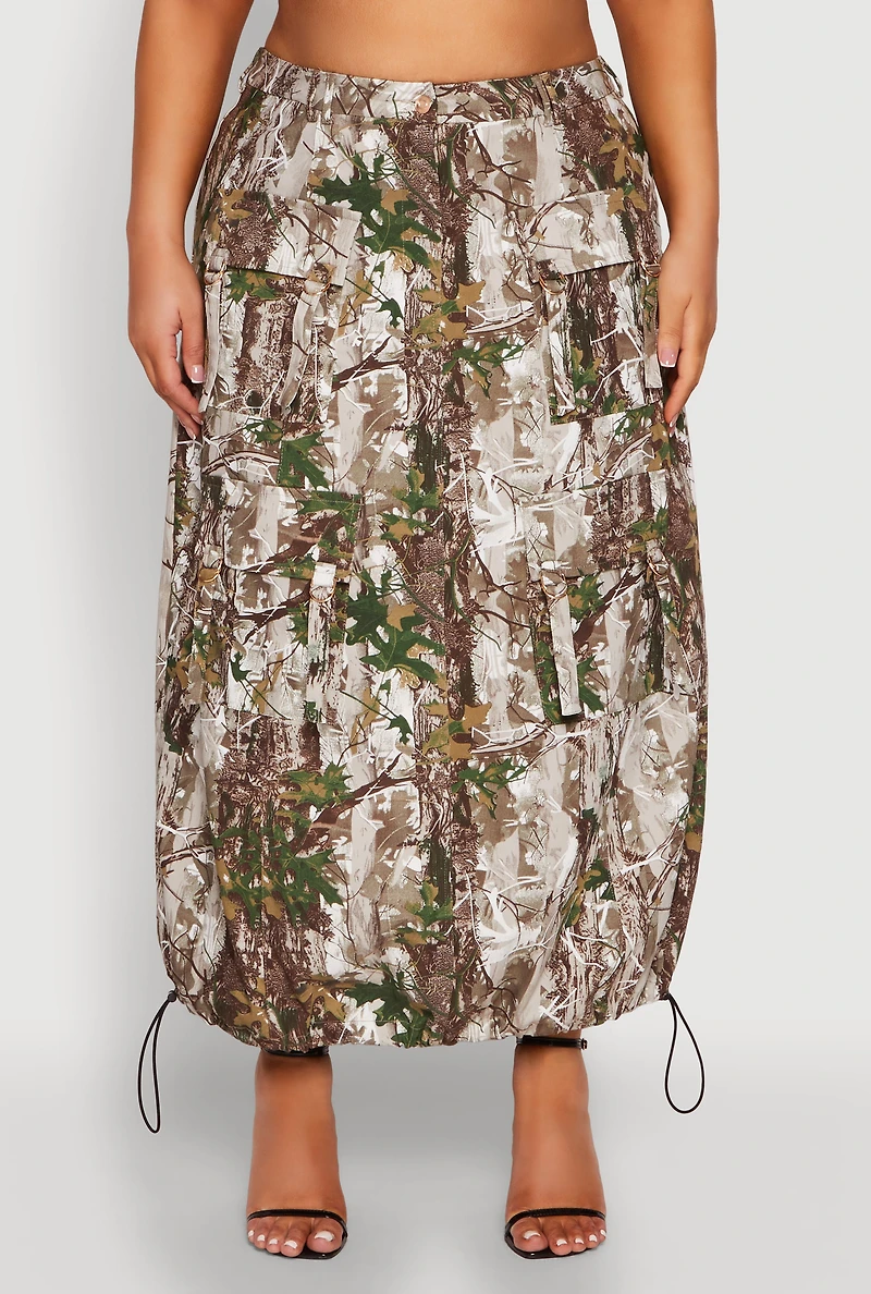 Womens Plus Size Hunter Camo Cargo Maxi Skirt, Multi, Size 3X