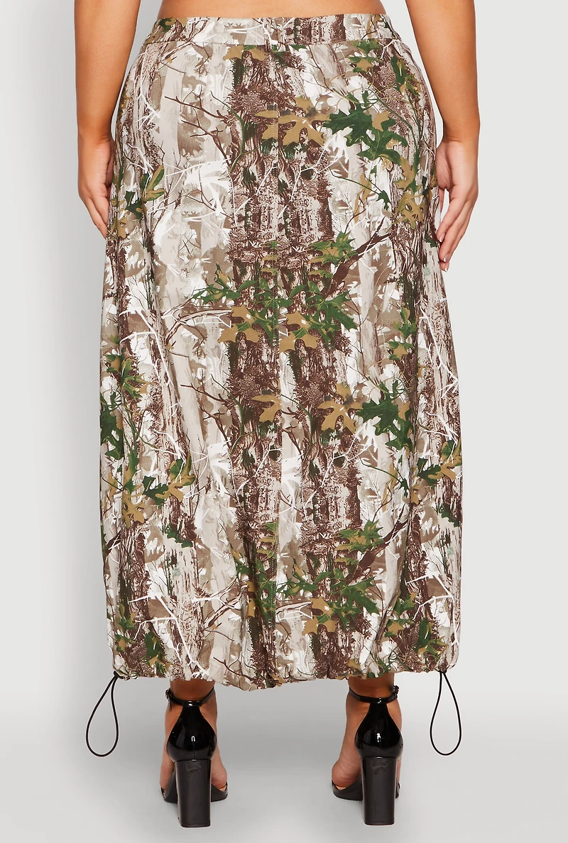 Womens Plus Size Hunter Camo Cargo Maxi Skirt, Multi, Size 3X