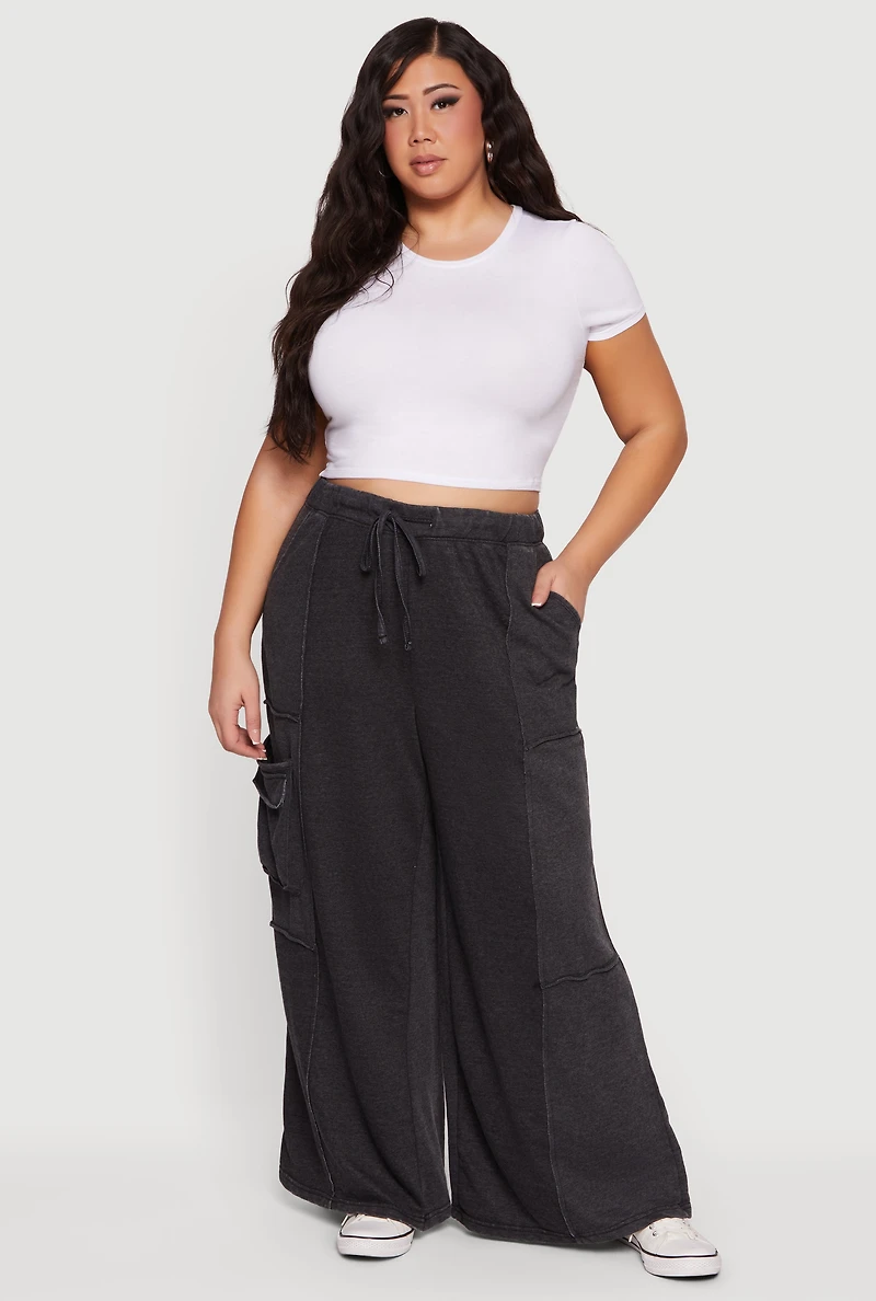 Plus High Waisted Marled Cargo Pants