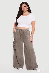 Plus High Waisted Marled Cargo Pants