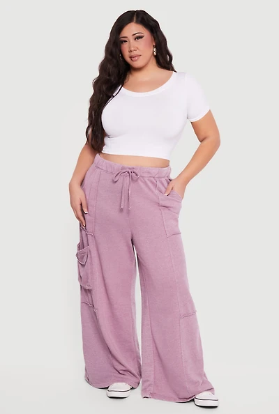 Plus High Waisted Marled Cargo Pants
