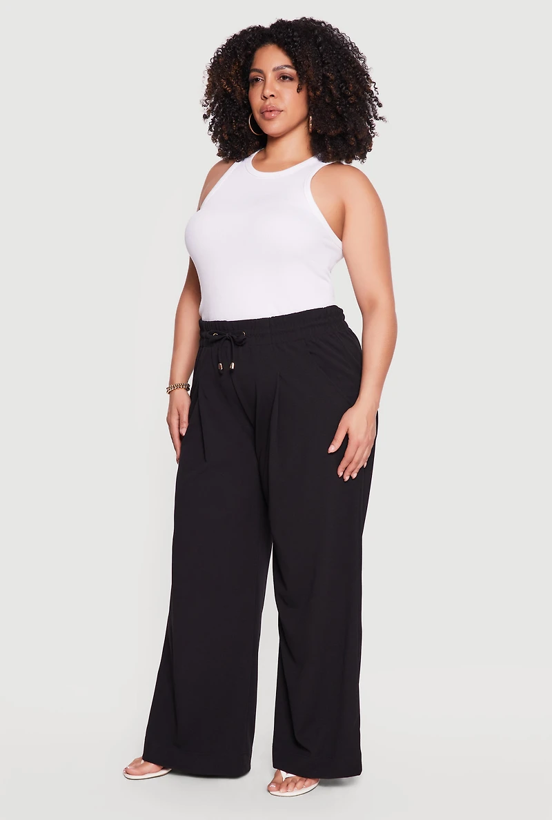 Plus High Waisted Crepe Knit Palazzo Pants