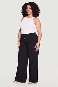 Plus High Waisted Crepe Knit Palazzo Pants