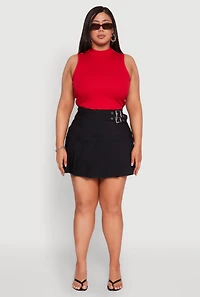 Womens Plus Buckle Front Pleated Skirt, 3X