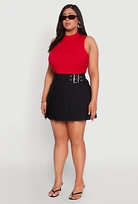 Womens Plus Buckle Front Pleated Skirt, 3X