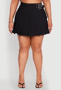 Womens Plus Size Buckle Front Pleated Skirt, Black, Size 1X