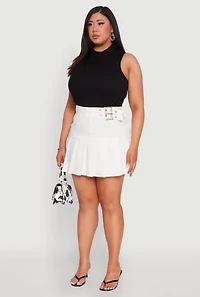 Womens Plus Size Buckle Front Pleated Skirt, White, Size 1X