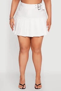 Womens Plus Size Buckle Front Pleated Skirt, White, Size 1X
