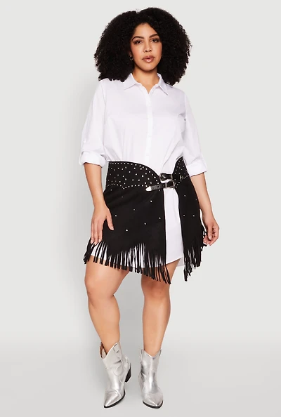 Plus Fringe Buckle Front Skirt