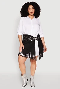 Plus Fringe Buckle Front Skirt