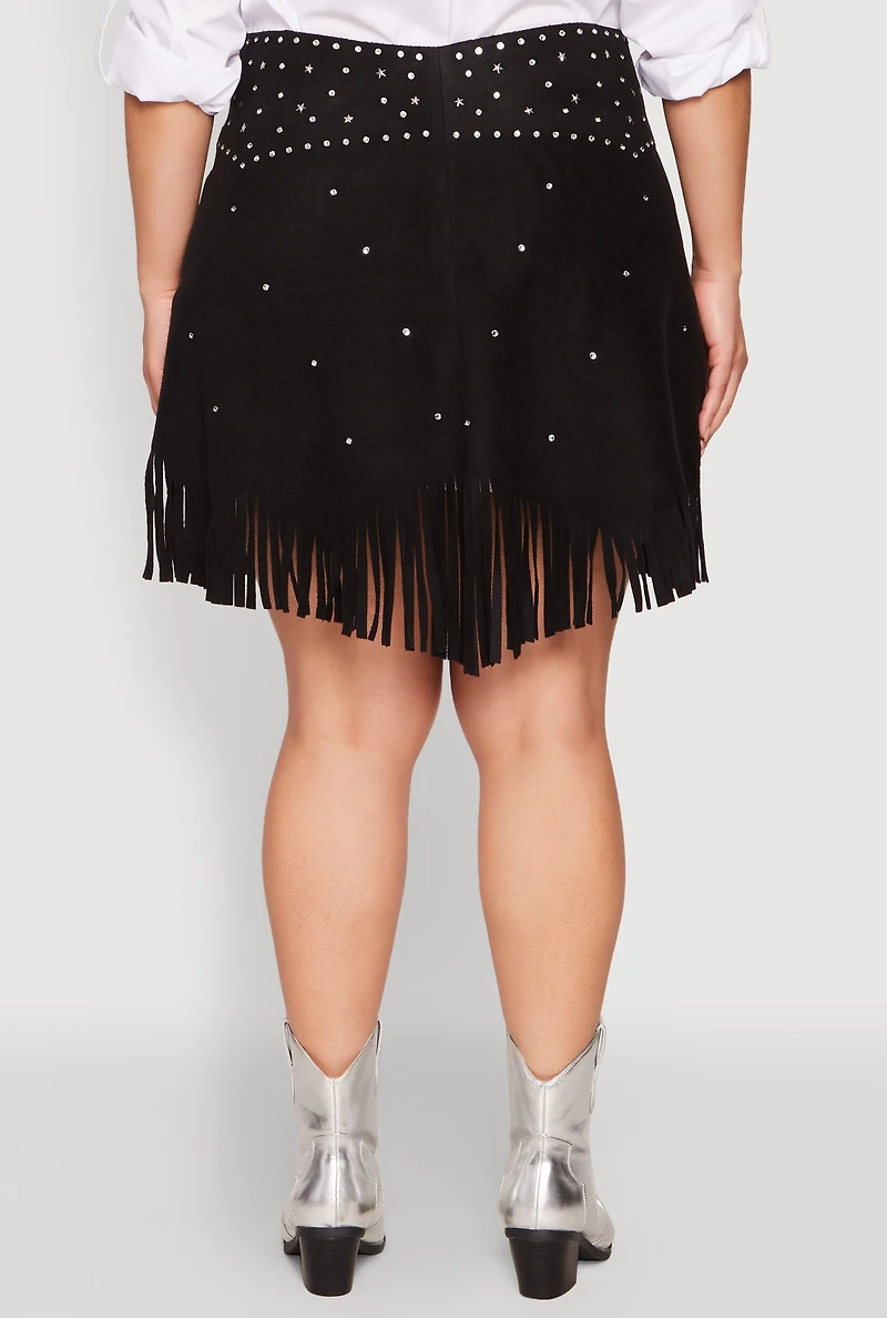 Plus Fringe Buckle Front Skirt