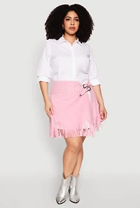 Womens Plus Size Fringe Buckle Front Skirt, Pink, Size 2X
