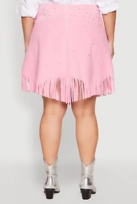 Womens Plus Size Fringe Buckle Front Skirt, Pink, Size 2X